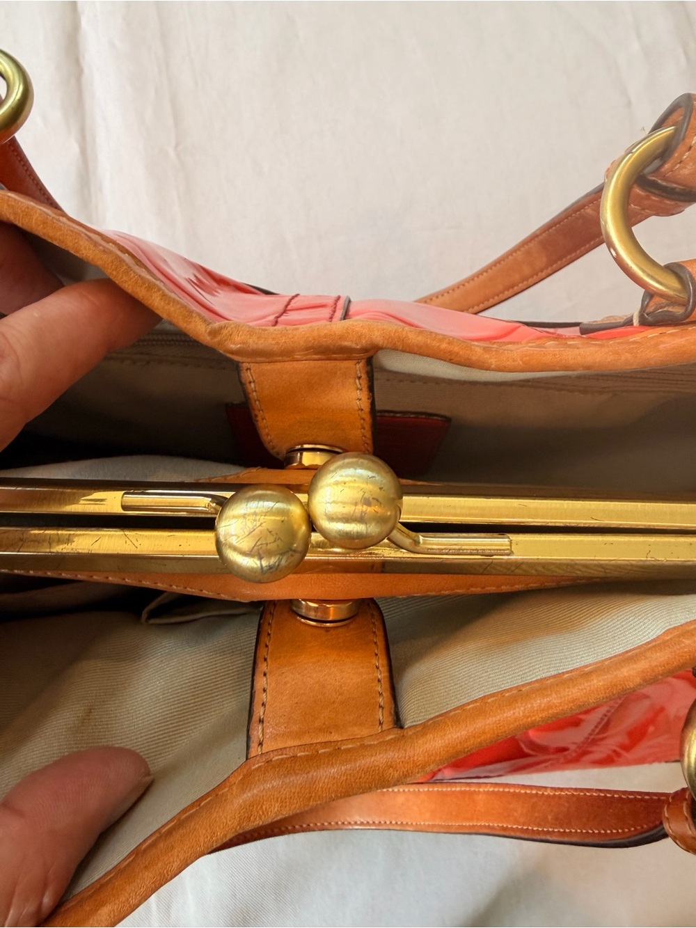 Coach Papaya Peyton Embossed Patent Leather Kisslock Orange Tote No F23722 - Picture 15 of 16